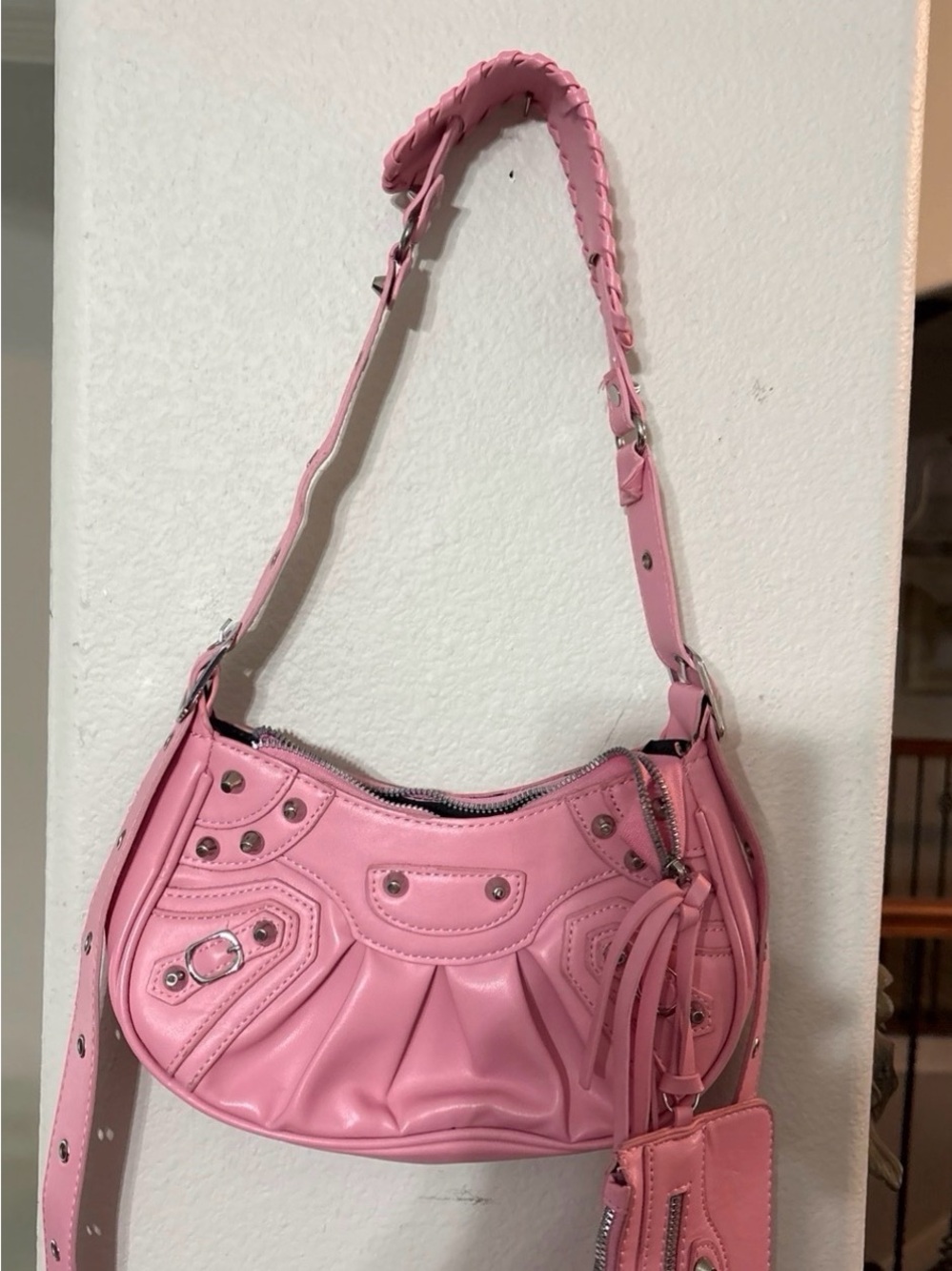 Modern Pink Shoulder Bag with Stud Accents